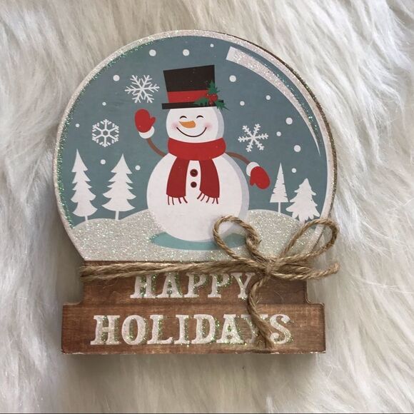 Snowman Snowglobe Shaped Wooden Shelf Decoration Rustic Farmhouse - Picture 2 of 9